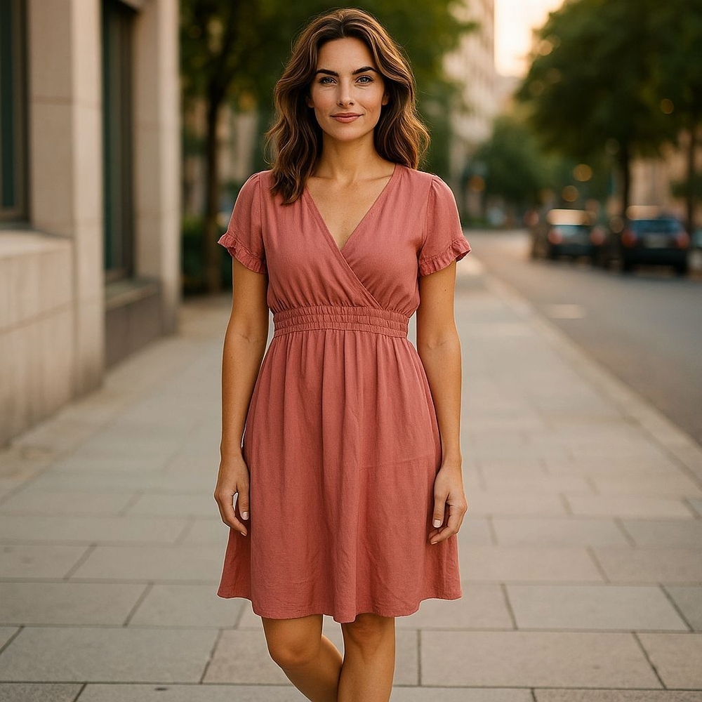 Monteau 2X Mauve Wrap Front Midi Dress - Picture 1 of 9